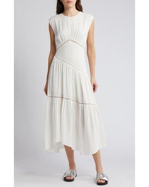 FRAME Lace Inset Handkerchief Hem Linen Blend Midi Dress - White