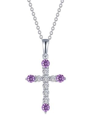 Lafonn Simulated Semiprecious Birthstone Cross Necklace - Metallic
