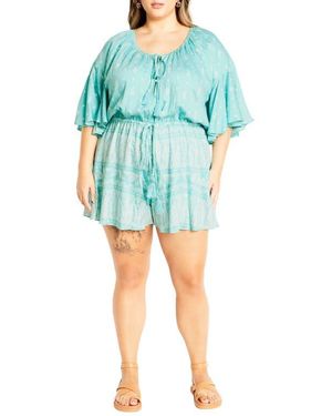 City Chic Harlow Paisley Flutter Sleeve Playsuit - Blue