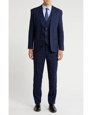Gino Vitale Slim Fit 3-Piece Check Suit - Blue