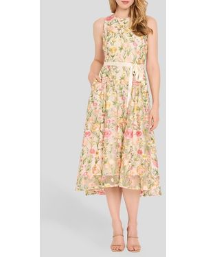 Tahari Embroidered Sleeveless Midi Dress - Natural