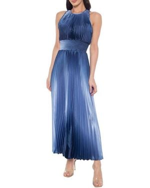 Marina Ombré Sleeveless Pleated Satin Maxi Dress - Blue