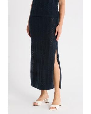 Splendid Pointelle Stitch Cotton Maxi Skirt - Blue