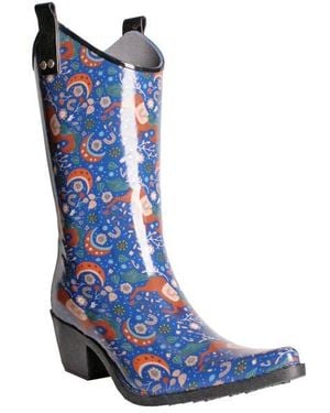 Nomad Whimsical Horses Western Rain Boots - Blue