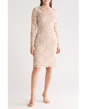 Marina Scallop Lace Long Sleeve Sheath Dress - Pink