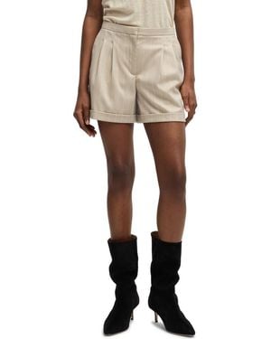 BOSS Tostie Pleated Pinstripe High Waist Shorts - Natural