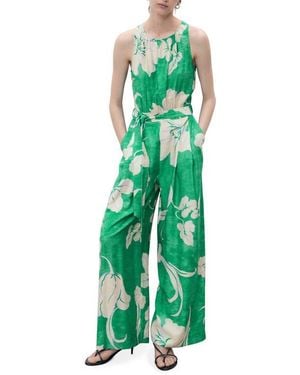 Mango Belted Sleeveless Wide Leg Jumpsuit - Green