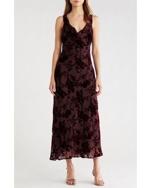 Astr Floris Floral Burnout Velvet Maxi Dress - Purple