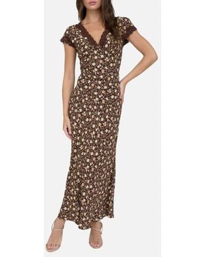 Blu Pepper Floral Cap Sleeve Maxi Dress - Brown