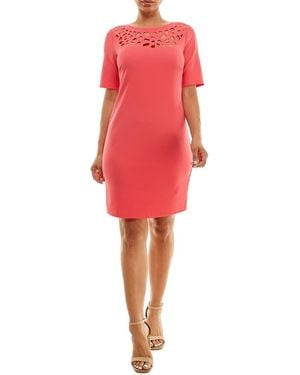 Nina Leonard Cutout Elbow Sleeve Sheath Dress - Red
