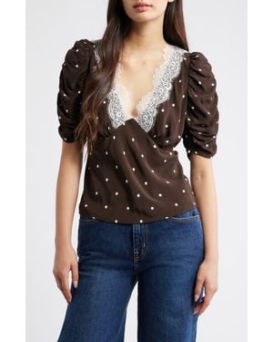 Rails Lazara Lace Trim Polka Dot Top - Black