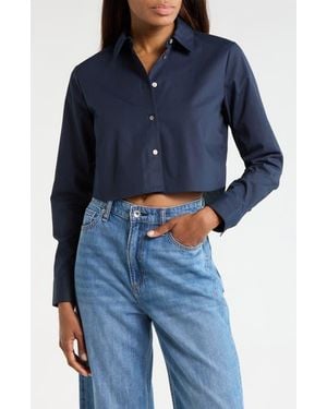 Theory Crop Poplin Button-Up Shirt - Blue