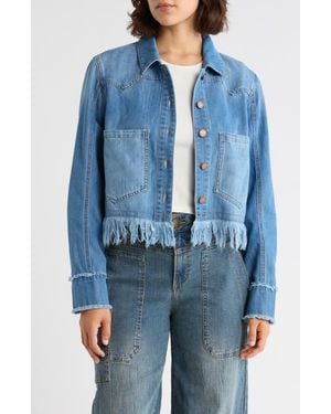 Democracy Chewed Hem Crop Denim Shacket - Blue