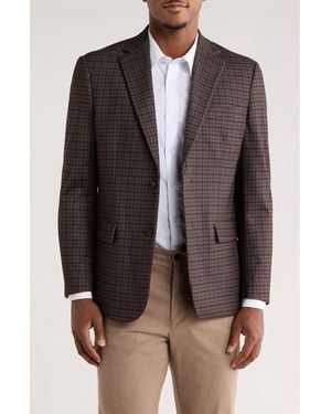 Duchamp Slim Fit Plaid Stretch Knit Blazer - Black