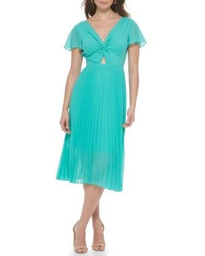 Kensie Pleated Chiffon Midi Dress - Green