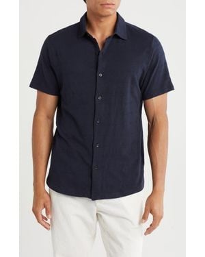 WESTZEROONE Forli Short Sleeve Cotton Knit Button-Up Shirt - Blue