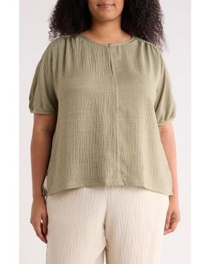 Max Studio Bubble Short Sleeve Top - Green