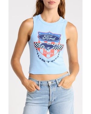 Merch Traffic Cotton Graphic Crop Tank - Blue