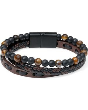 Brook and York Woven Leather And Beaded Multistrand Bracelet - Black