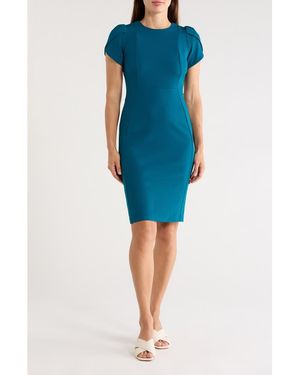 calvin klein blue green dress Malachite Crepe Tulip Sleeve Sheath Frog146 in Dry clean only. Priority Made to Order Chantell Blue Mini Dress Select your size:17.5