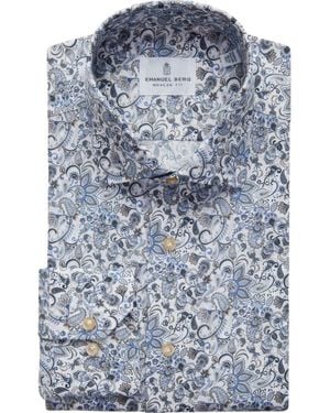 Emanuel Berg Modern Fit Paisley Stretch Poplin Sport Shirt - Blue