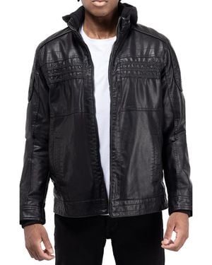Xray Jeans Faux Leather Hooded Moto Jacket With Faux Fur Lining - Black
