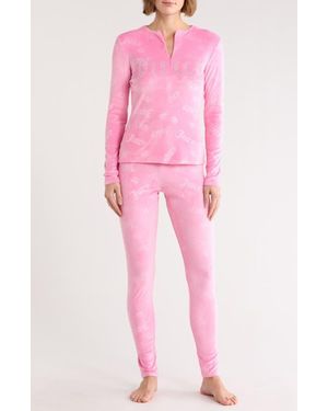 Juicy Couture Velour Zip Long Sleeve Top & Leggings Pajamas - Pink