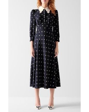 LK Bennett Enya Contrast Long Sleeve Silk Maxi Dress - Black