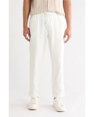 Denim and Flower Textured Drawstring Pants - White