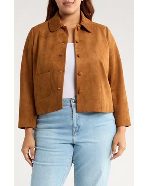 Gemma  Jane Faux Suede Shirt Jacket - Brown