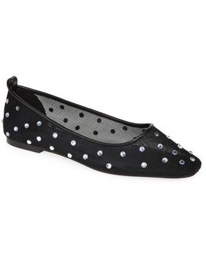 Open Edit Lennox Rhinestone Mesh Flat - Black