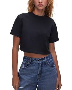 GOOD AMERICAN Crop Cotton T-Shirt - Blue