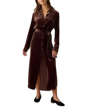 Faherty Riley Velvet Maxi Shirtdress - Red