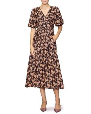 MELLODAY Bubble Sleeve Fit & Flare Midi Dress - Multicolor