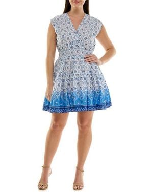 Nanette Lepore Floral Cap Sleeve Cotton Fit & Flare Dress - Blue
