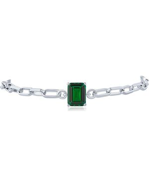 CZ by Kenneth Jay Lane Emerald Cut Cubic Zirconia Paper Clip Chain Bracelet - Multicolor