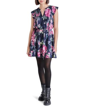 Steve Madden Floral Ruffle Trim Minidress - Blue