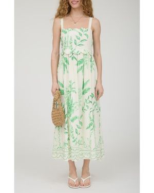AUGUST SKY Scallop Trim Midi Dress - Green