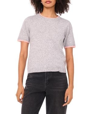 1.STATE Double Crewneck Short Sleeve Sweater - White