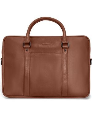 CHAMPS Compact Leather Slim Briefcase - Brown