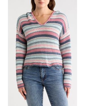 Lucky Brand Baja Stripe Crochet Hoodie - Gray