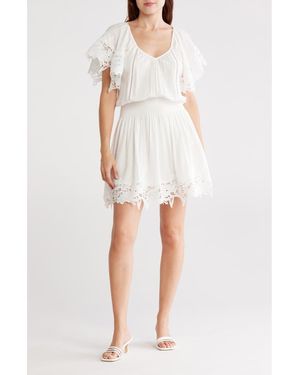 Ramy Brook Jacy Lace Trim Short Sleeve Dress - White