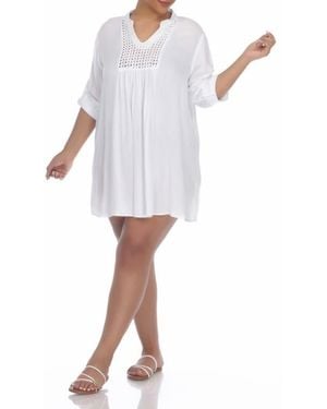 Boho Me Crochet Trim Rayon Cover-Up Dress - White