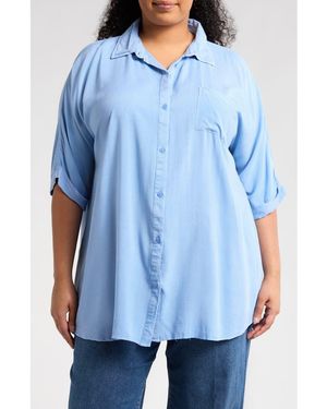 Boho Me Short Sleeve Button-Up Shirt - Blue