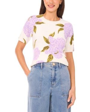 Cece Hydrangea Print Short Sleeve Sweater - Blue