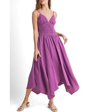 Wishlist Smocked Handkerchief Hem Midi Dress - Purple