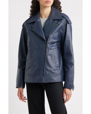 Bernardo Relaxed Moto Leather Jacket - Blue