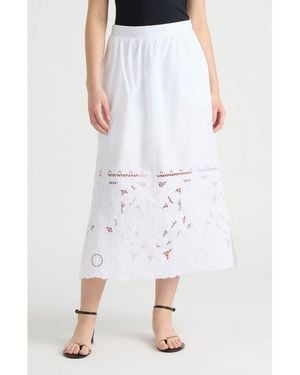 NVLT Cotton Poplin Eyelet Midi Skirt - White