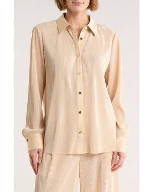 Gemma Jane Plissé Charmeuse Button-Down Shirt - Natural