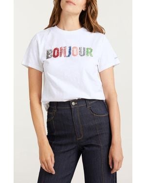 Cinq À Sept Bonjour Sequin Appliqué Cotton T-Shirt - White
